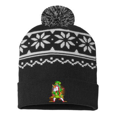 Funny St Patricks Dabbing Leprechaun Rainbow Unicorn USA-Made Snowflake Beanie