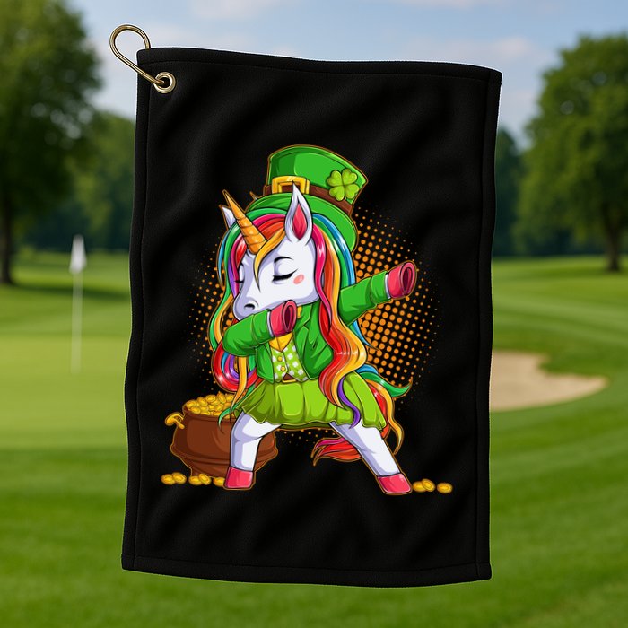 Funny St Patricks Dabbing Leprechaun Rainbow Unicorn Golf Towel