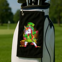 Funny St Patricks Dabbing Leprechaun Rainbow Unicorn Golf Towel
