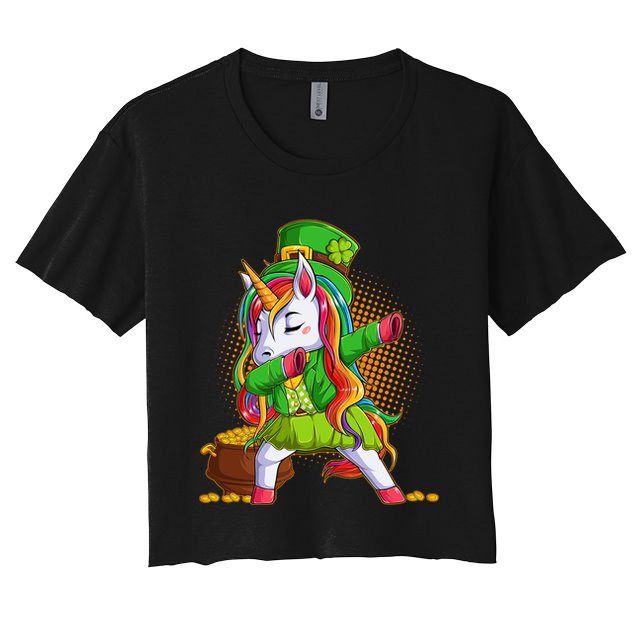 Funny St Patricks Dabbing Leprechaun Rainbow Unicorn Crop Top
