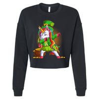 Funny St Patricks Dabbing Leprechaun Rainbow Unicorn Cropped Pullover Crew