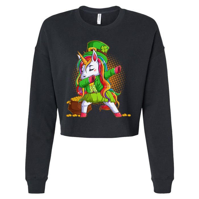 Funny St Patricks Dabbing Leprechaun Rainbow Unicorn Cropped Pullover Crew