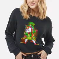 Funny St Patricks Dabbing Leprechaun Rainbow Unicorn Cropped Pullover Crew