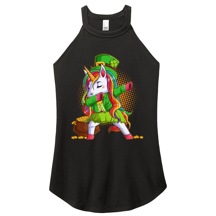 Funny St Patricks Dabbing Leprechaun Rainbow Unicorn Women's Perfect Tri Rocker Tank