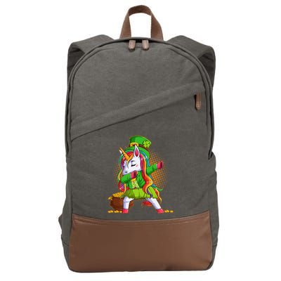 Funny St Patricks Dabbing Leprechaun Rainbow Unicorn Cotton Canvas Backpack