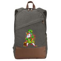 Funny St Patricks Dabbing Leprechaun Rainbow Unicorn Cotton Canvas Backpack