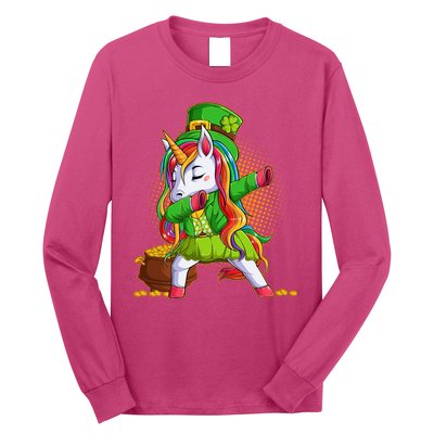 Funny St Patricks Dabbing Leprechaun Rainbow Unicorn Long Sleeve Shirt