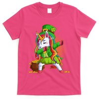 Funny St Patricks Dabbing Leprechaun Rainbow Unicorn T-Shirt