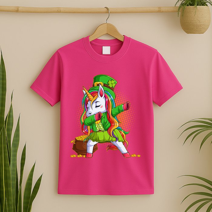 Funny St Patricks Dabbing Leprechaun Rainbow Unicorn T-Shirt