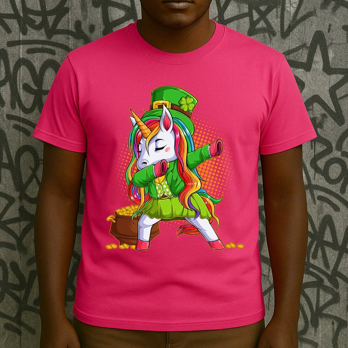 Funny St Patricks Dabbing Leprechaun Rainbow Unicorn T-Shirt