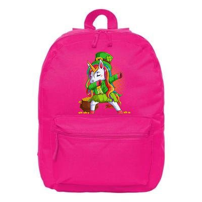 Funny St Patricks Dabbing Leprechaun Rainbow Unicorn 16 in Basic Backpack