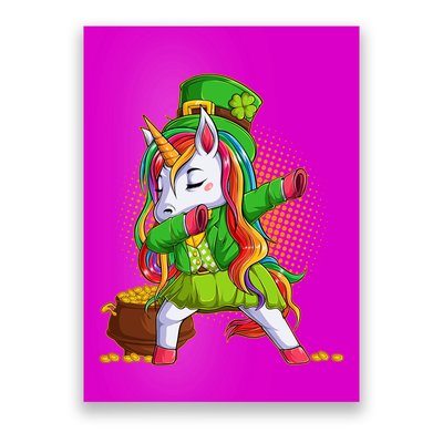 Funny St Patricks Dabbing Leprechaun Rainbow Unicorn Poster