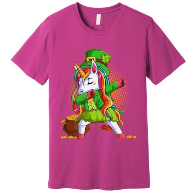 Funny St Patricks Dabbing Leprechaun Rainbow Unicorn Premium T-Shirt