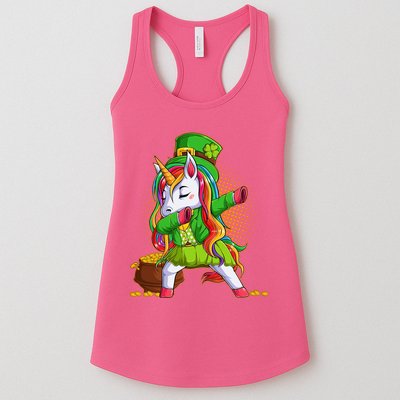 Funny St Patricks Dabbing Leprechaun Rainbow Unicorn Womens Tank Top
