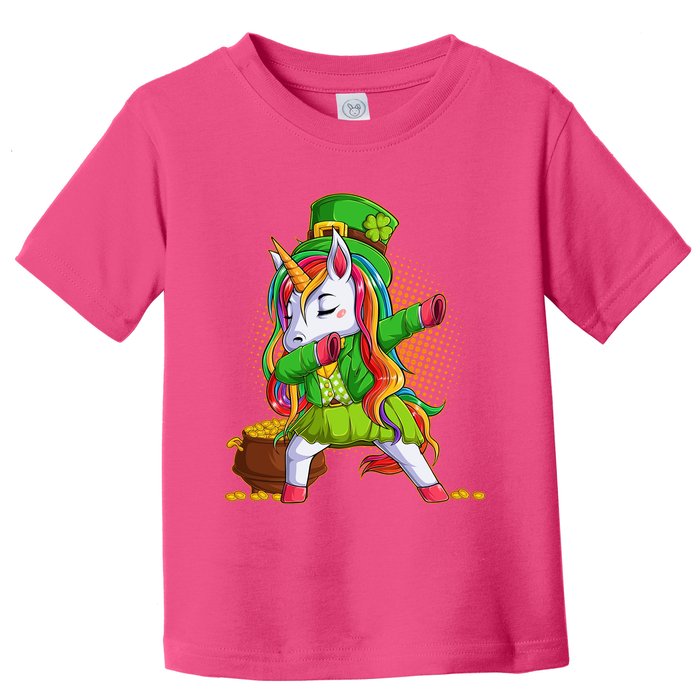 Funny St Patricks Dabbing Leprechaun Rainbow Unicorn Toddler T-Shirt