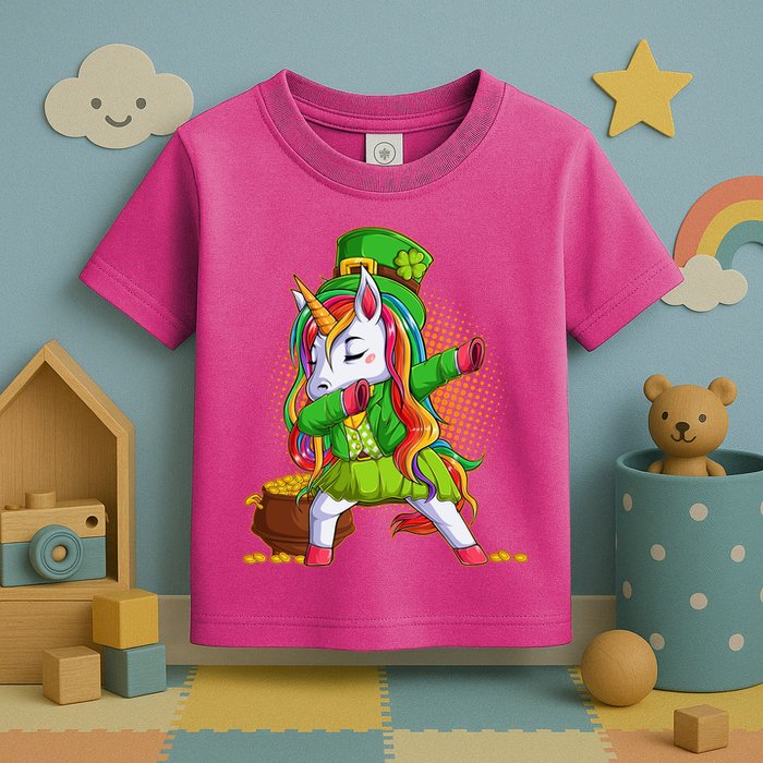 Funny St Patricks Dabbing Leprechaun Rainbow Unicorn Toddler T-Shirt