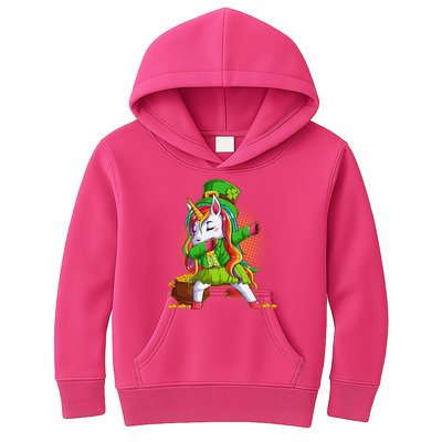 Funny St Patricks Dabbing Leprechaun Rainbow Unicorn Kids Hoodie