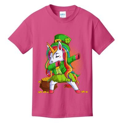 Funny St Patricks Dabbing Leprechaun Rainbow Unicorn Kids T-Shirt