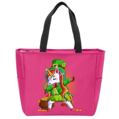 Funny St Patricks Dabbing Leprechaun Rainbow Unicorn Zip Tote Bag