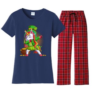 Funny St Patricks Dabbing Leprechaun Rainbow Unicorn Women's Flannel Pajama Set