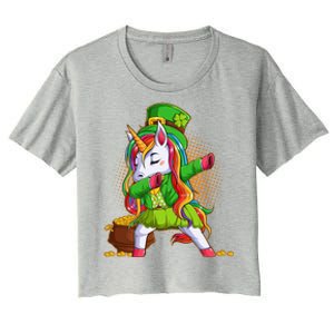 Funny St Patricks Dabbing Leprechaun Rainbow Unicorn Women's Crop Top Tee