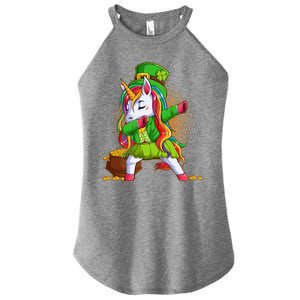 Funny St Patricks Dabbing Leprechaun Rainbow Unicorn Women's Perfect Tri Rocker Tank