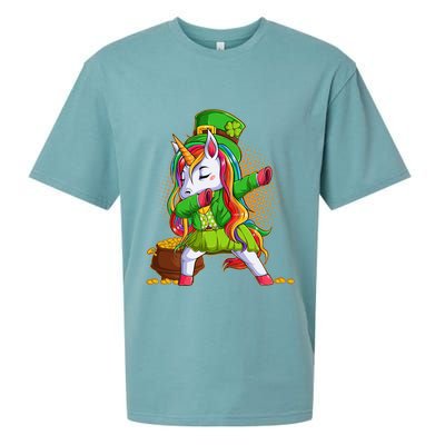 Funny St Patricks Dabbing Leprechaun Rainbow Unicorn Sueded Cloud Jersey T-Shirt