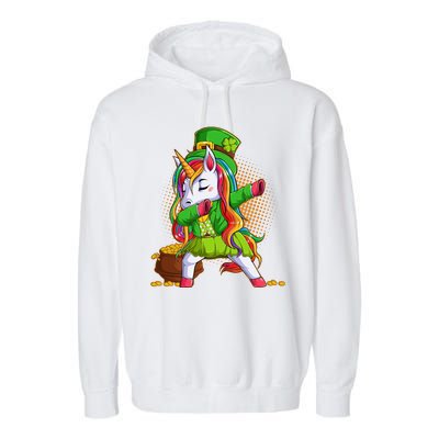 Funny St Patricks Dabbing Leprechaun Rainbow Unicorn Garment-Dyed Fleece Hoodie