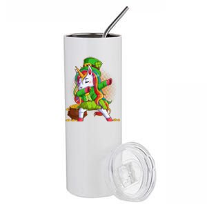 Funny St Patricks Dabbing Leprechaun Rainbow Unicorn Stainless Steel Tumbler