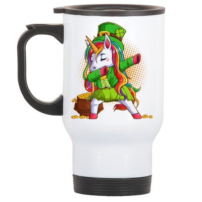 Funny St Patricks Dabbing Leprechaun Rainbow Unicorn Stainless Steel Travel Mug