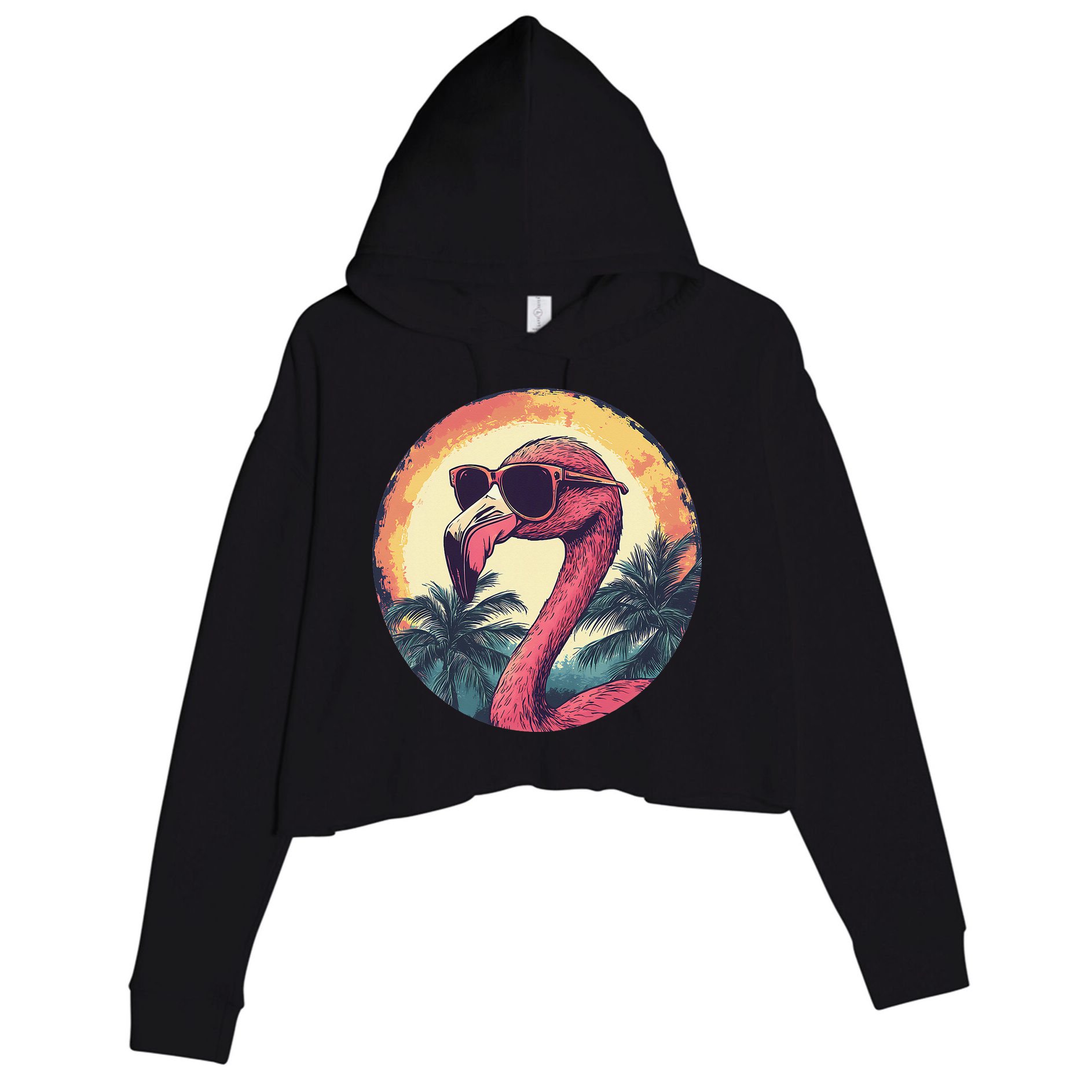 Flamingo Sunglasses Palm Tree Beach Gift Crop Fleece Hoodie