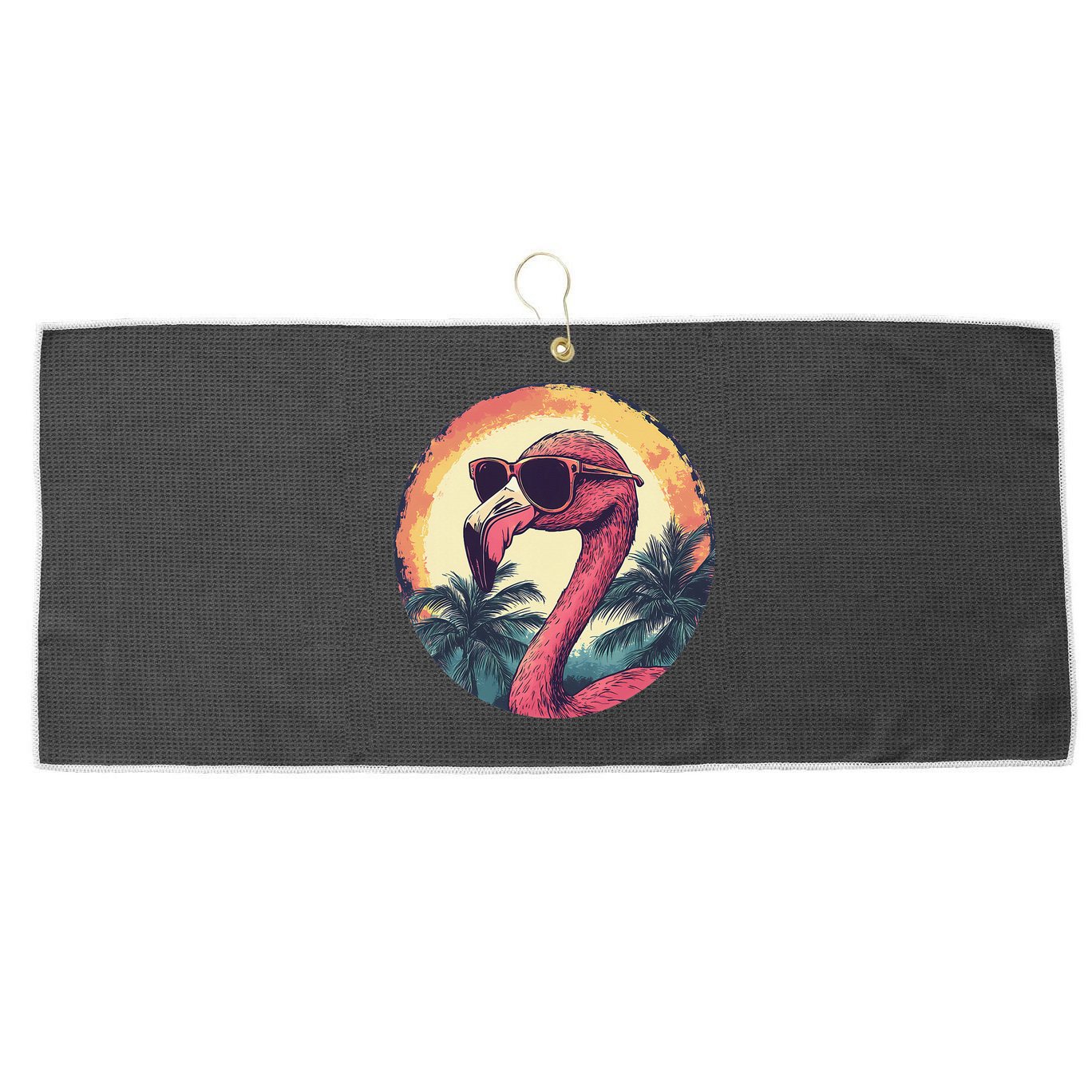 Flamingo Sunglasses Palm Tree Beach Gift Large Microfiber Waffle Golf Towel