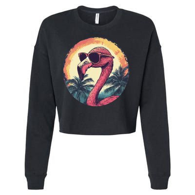 Flamingo Sunglasses Palm Tree Beach Gift Cropped Pullover Crew