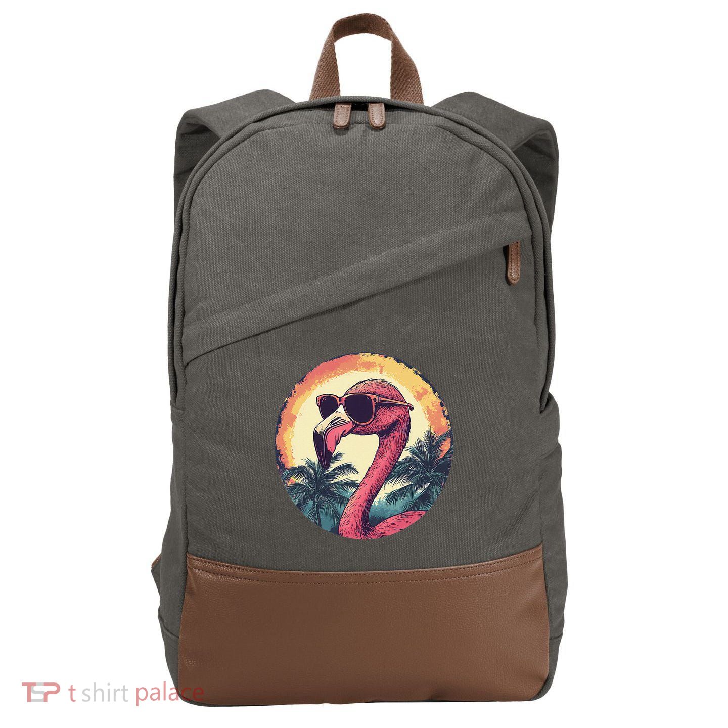 Flamingo Sunglasses Palm Tree Beach Gift Cotton Canvas Backpack