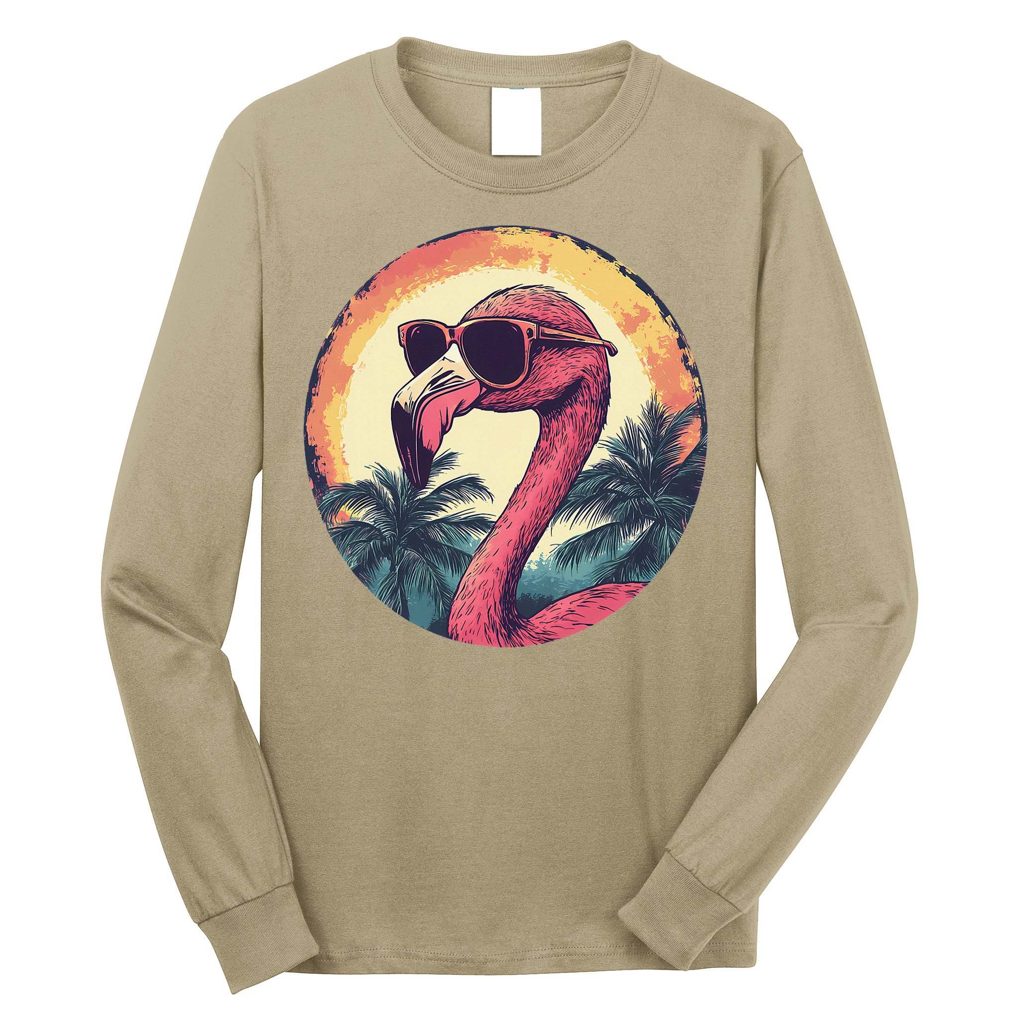Flamingo Sunglasses Palm Tree Beach Gift Long Sleeve Shirt