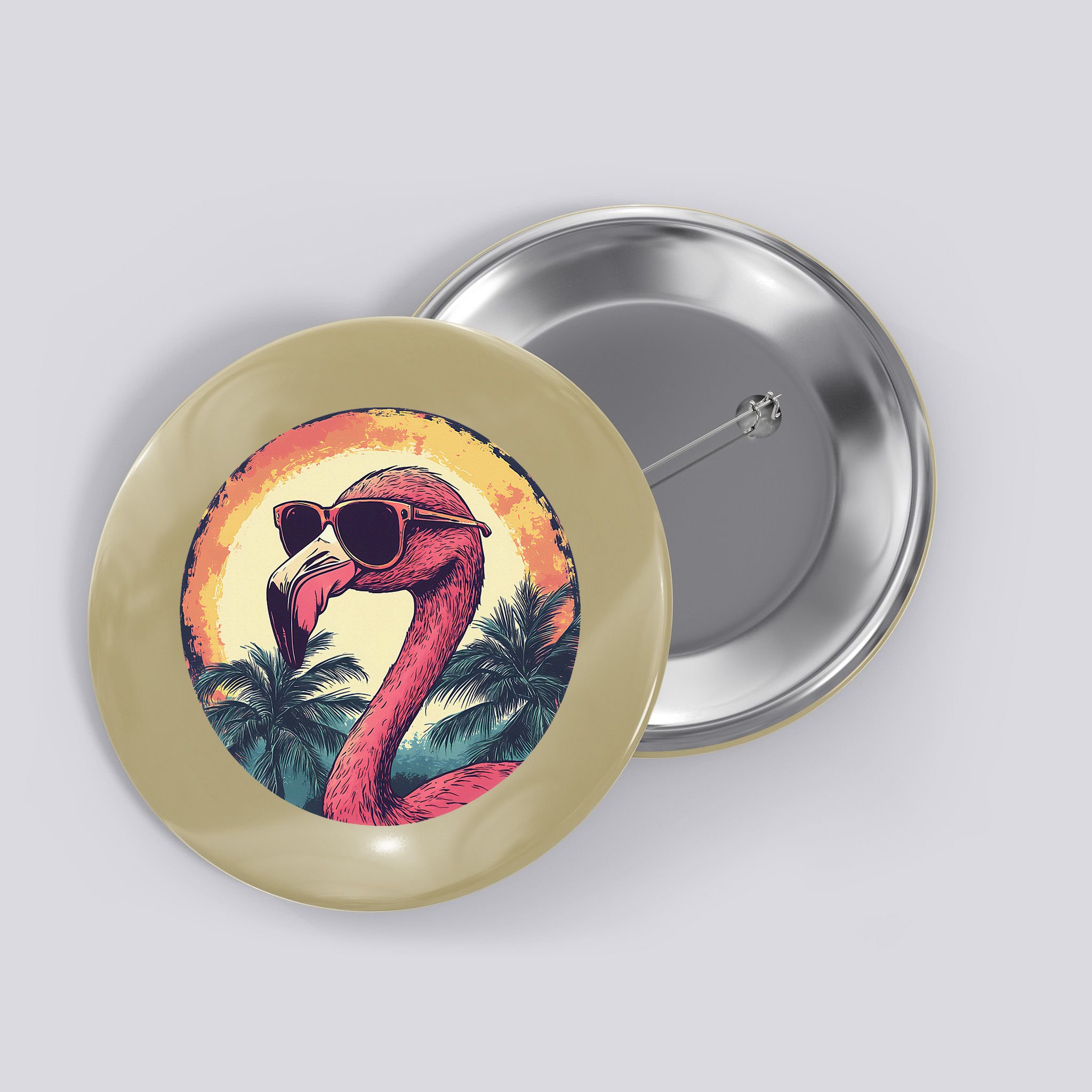 Flamingo Sunglasses Palm Tree Beach Gift Button