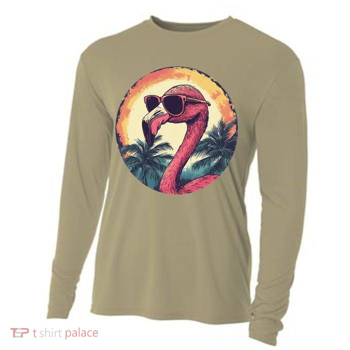 Flamingo Sunglasses Palm Tree Beach Gift Cooling Performance Long Sleeve Crew