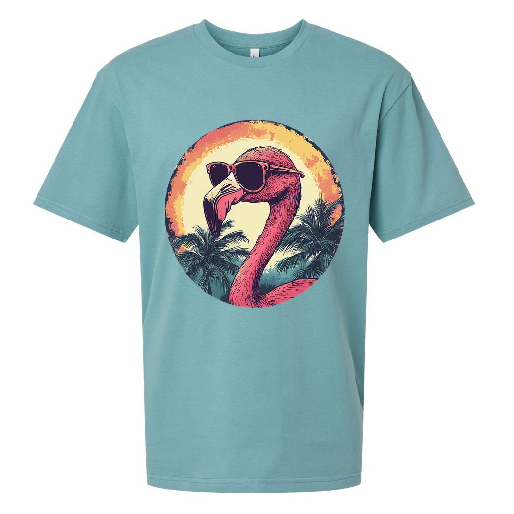 Flamingo Sunglasses Palm Tree Beach Gift Sueded Cloud Jersey T-Shirt