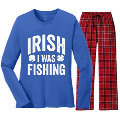 Funny St Patricks Day Irish I Was Fishing Joke Fisher Gift Women's Long Sleeve Flannel Pajama Set 