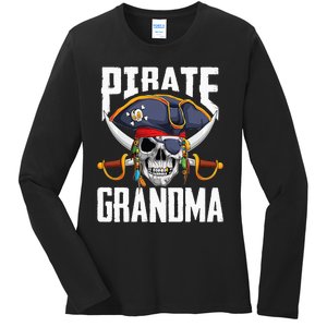 Family Skull Pirate Grandma Jolly Roger Crossbones Flag Ladies Long Sleeve Shirt