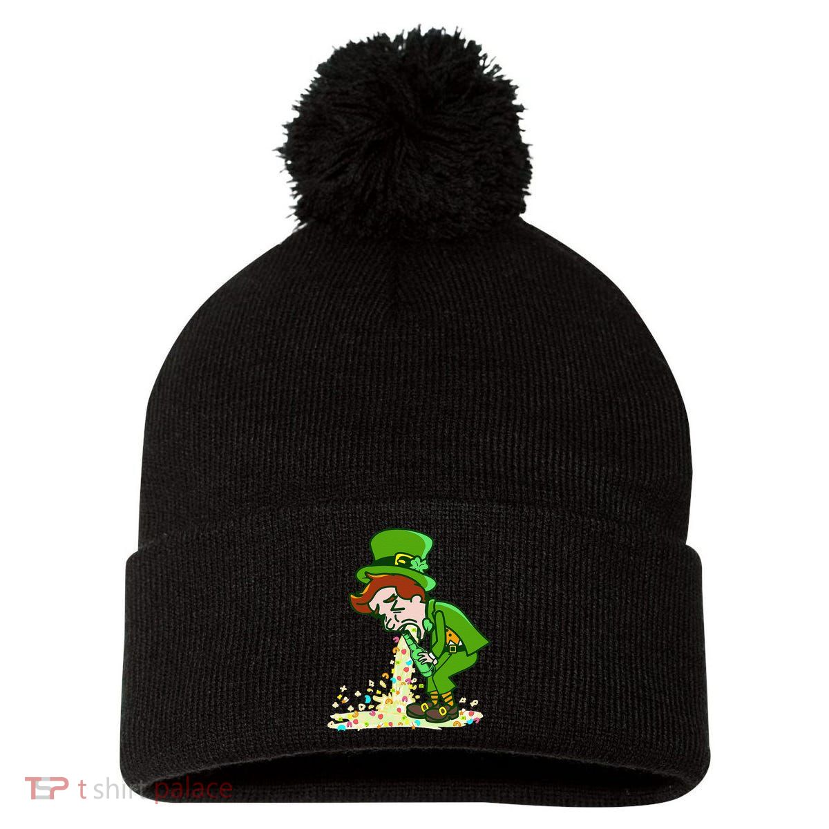 Funny St Patricks Day Leprechaun Shamrock Pattys Day Party Pom Pom 12in Knit Beanie
