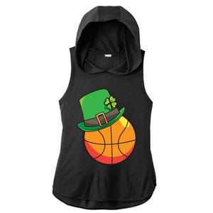 Fun St Patrick's Day Basketball Lucky Leprechaun Clover Hat Gift Ladies PosiCharge Tri-Blend Wicking Draft Hoodie Tank