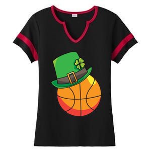 Fun St Patrick's Day Basketball Lucky Leprechaun Clover Hat Gift Ladies Halftime Notch Neck Tee