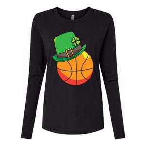 Fun St Patrick's Day Basketball Lucky Leprechaun Clover Hat Gift Womens Cotton Relaxed Long Sleeve T-Shirt