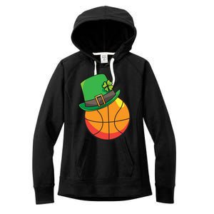 Fun St Patrick's Day Basketball Lucky Leprechaun Clover Hat Gift Women's Fleece Hoodie