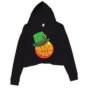 Fun St Patrick's Day Basketball Lucky Leprechaun Clover Hat Gift Crop Fleece Hoodie