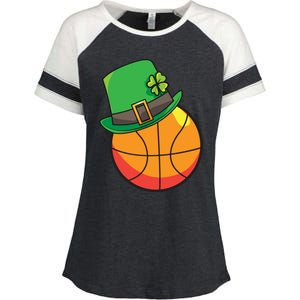 Fun St Patrick's Day Basketball Lucky Leprechaun Clover Hat Gift Enza Ladies Jersey Colorblock Tee