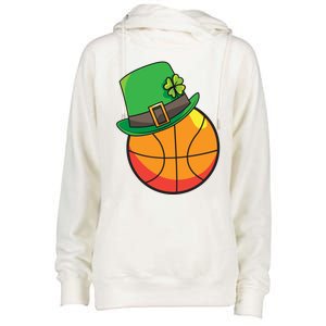 Fun St Patrick's Day Basketball Lucky Leprechaun Clover Hat Gift Womens Funnel Neck Pullover Hood