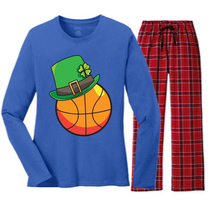 Fun St Patrick's Day Basketball Lucky Leprechaun Clover Hat Gift Women's Long Sleeve Flannel Pajama Set 