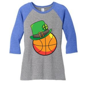 Fun St Patrick's Day Basketball Lucky Leprechaun Clover Hat Gift Women's Tri-Blend 3/4-Sleeve Raglan Shirt